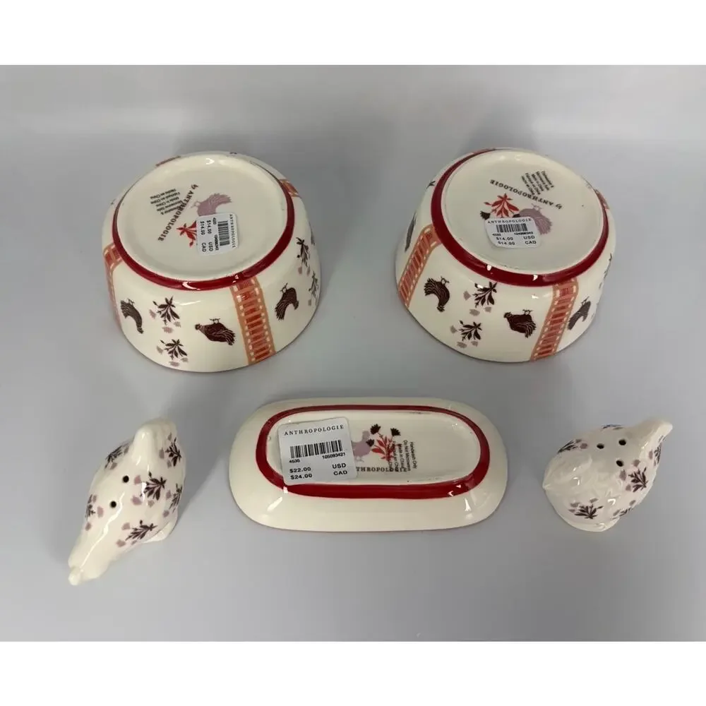 Anthropologie Millie Stoneware Salt & Pepper Shaker and Set Of Two Ramekins